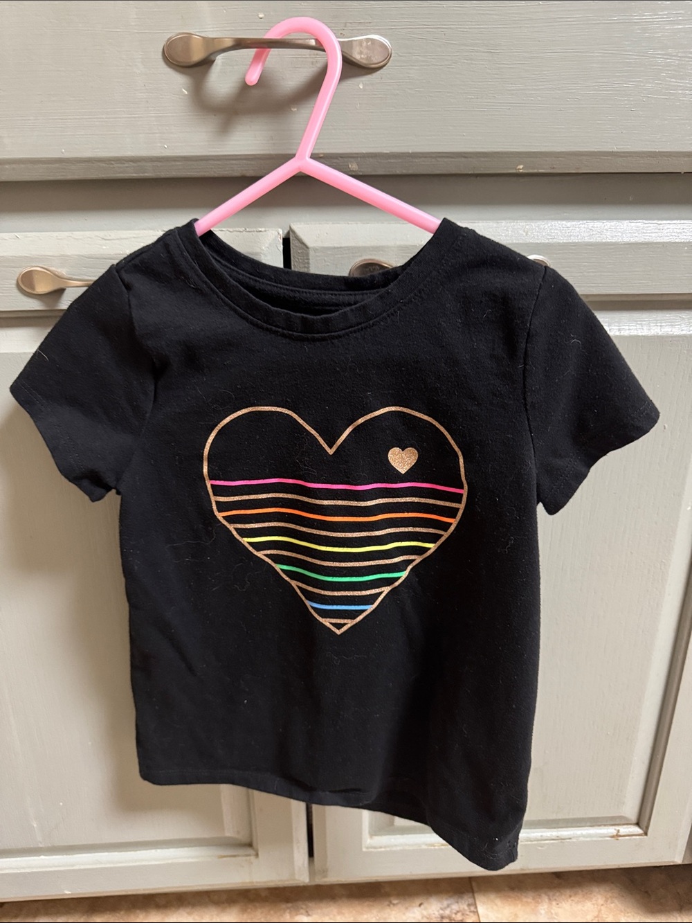 Cat & Jack Black Short-Sleeve Tee with Metallic Heart and Rainbow Stripes